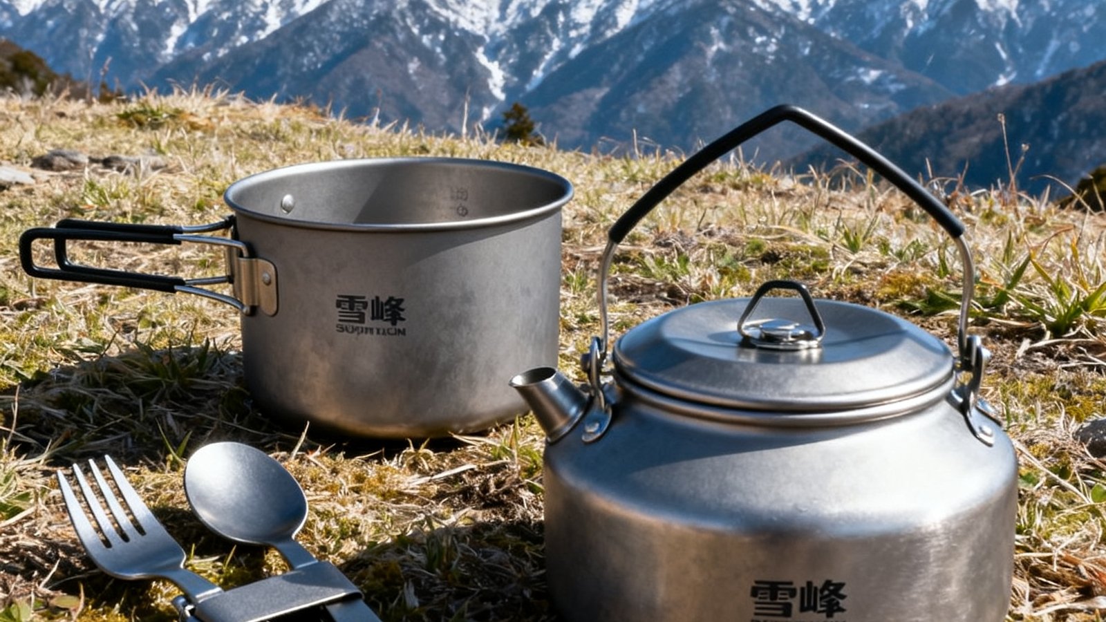 日本雪峰品牌钛金属户外炊具套装，轻量化设计适合高海拔徒步露营使用